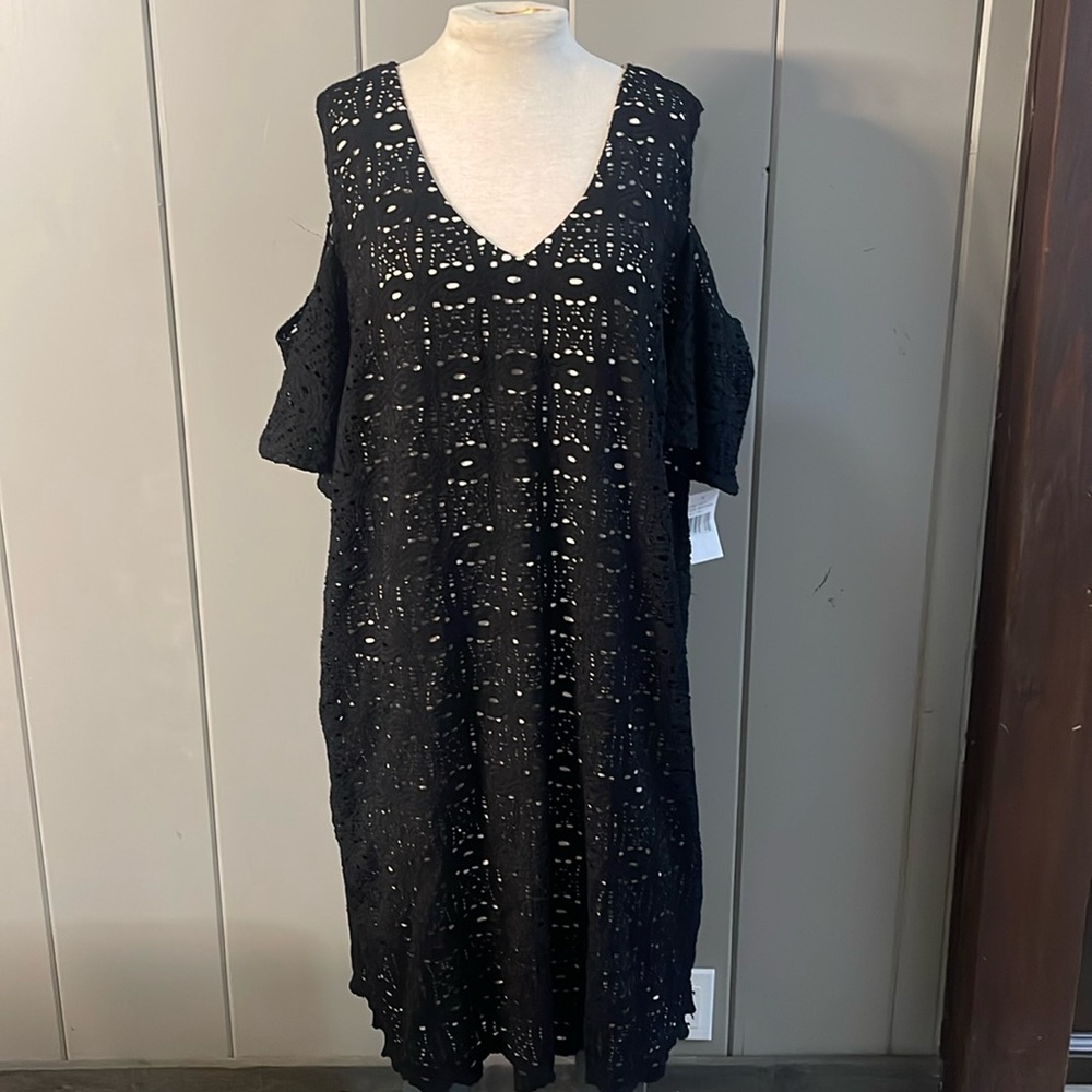 NWT Ronnie Nicole Black Eyelet Lace Cold Shoulder Dress Coquette Girl Romantic